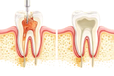Endodoncia multirradicular con varios conductos tratados en un diente dental