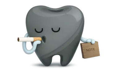 Ilustración de diente fumando que muestra cómo el tabaco afecta a los implantes dentales