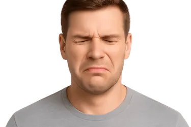 Hombre con mal sabor de boca causado por infección periodontal avanzada