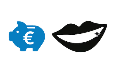 Iconos de hucha con euro y sonrisa que representan el precio de estética dental en Madrid