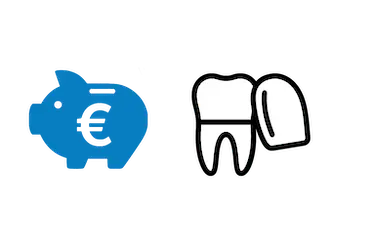 Precio de carillas dentales en Madrid con iconos de hucha azul y diente estético