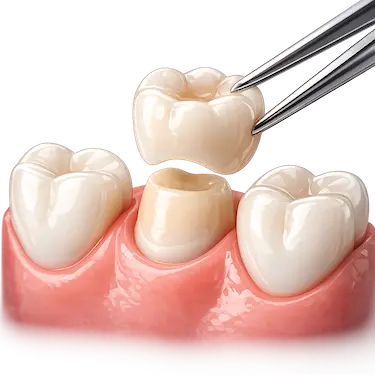 Coronas dentales sobre dientes naturales en modelo 3D CADCAM para restauración dental