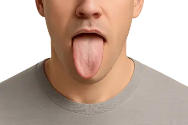 Hombre mostrando lengua seca, signo frecuente asociado al mal sabor de boca