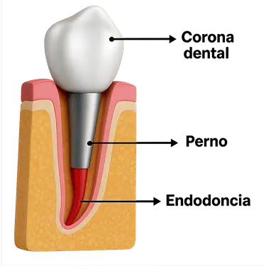 Corona de zirconio colocada sobre diente con endodoncia y restauración dental de ajuste preciso