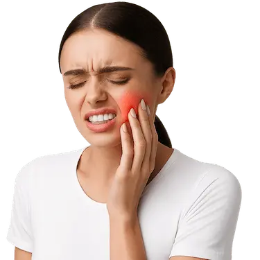 Mujer con dolor breve e intenso por sensibilidad dental al frío o al calor