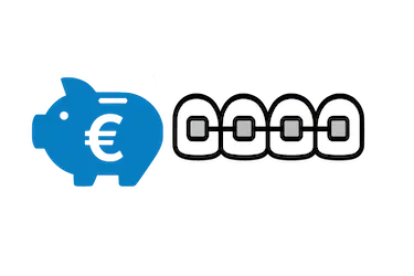 Iconos de brackets metálicos y hucha azul con símbolo de euro que representan su precio en Madrid