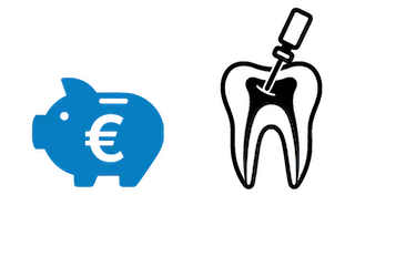 Icono de hucha azul y diente tratado que representa el precio de la endodoncia en Madrid