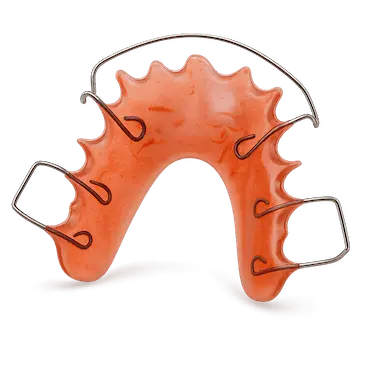 Retenedor Hawley con base acrílica y alambres para mantener la posición dental