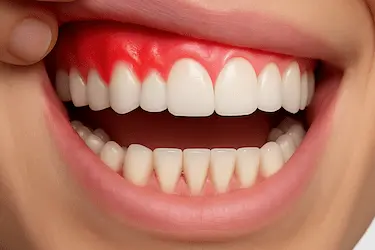 Encía inflamada por gingivitis, signo inicial tratado con periodoncia