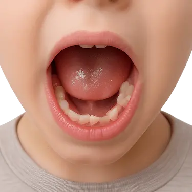 Dientes inferiores de un niño con apiñamiento dental por falta de espacio en la arcada