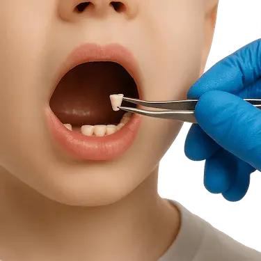 Odontólogo realizando extracción dental en un niño con pinzas durante tratamiento en clínica