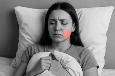 Malestar y cansancio por absceso bucal o infección dental con inflamación facial