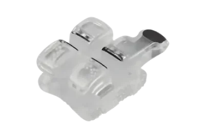 Bracket de zafiro transparente para ortodoncia estética, integrado de forma discreta en el diente