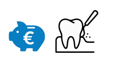 Icono de hucha azul con euro y diente que representa el precio del curetaje dental en Madrid