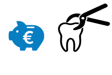 Icono del precio de la extracción dental en Madrid con diente y símbolo de ahorro