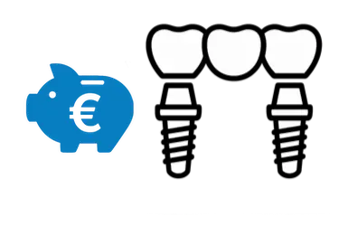 Precio de puente sobre implantes dentales con hucha azul y dos implantes