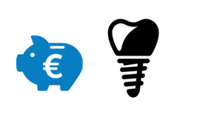 Iconos que representan el precio de un implante dental con corona en Madrid