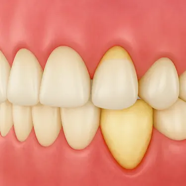 Recesión gingival con pérdida de encía y raíz expuesta tratada con curetaje en Madrid