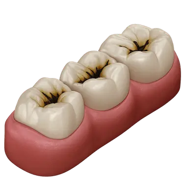 Imagen 3D de una caries dental avanzada antes del tratamiento conservador en Madrid