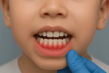 Encías inferiores inflamadas por gingivitis infantil tratadas en Clínica Dr. Ferrer Murcia