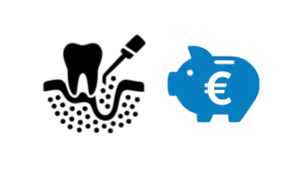 Precio del injerto de hueso dental en Murcia con icono de tratamiento y hucha con euro