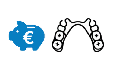 Precio de prótesis dental parcial removible en Madrid con iconos de hucha y prótesis