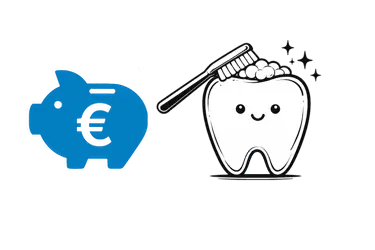 Icono de odontopediatría con diente infantil y símbolo de precio en clínica dental en Madrid
