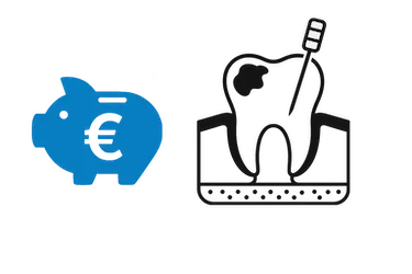 Icono del precio del empaste dental en Madrid con símbolo de ahorro y tratamiento de caries