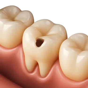 Caries profunda en muela que requiere reconstrucción dental para recuperar la función
