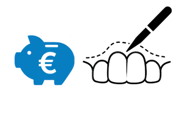 Icono del precio del alargamiento coronario en Madrid con símbolo de ahorro y recorte de encías