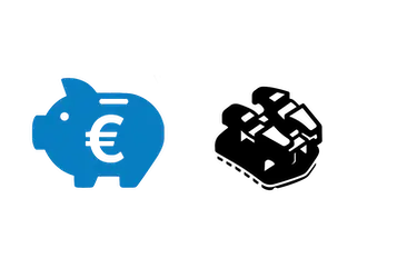 Iconos de hucha azul y bracket autoligable que representan el precio en Madrid