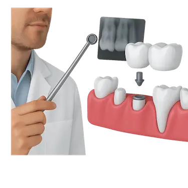 Valoración clínica con radiografías para estudiar la colocación de un puente dental sobre dientes