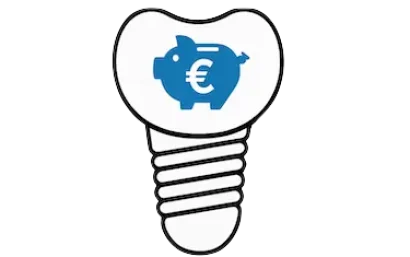 Precio de corona sobre implante dental en la clínica de Murcia con icono de implante y euro