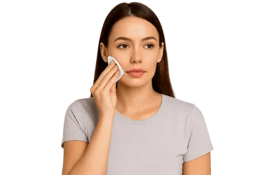 Mujer aplicando gasa en la mejilla tras un golpe dental, urgencia dental en Madrid