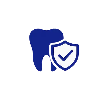 Icono de diente protegido con escudo y marca de verificación como garantía de resultados duraderos