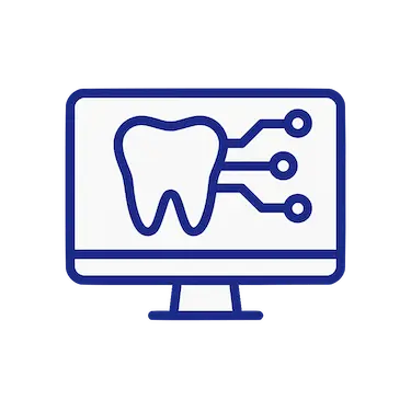 Icono de monitor con diente digital como símbolo de tecnología avanzada en odontología