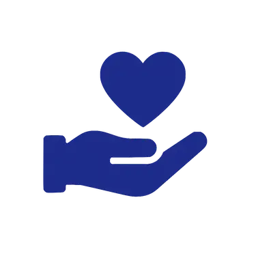 Icono de mano sosteniendo un corazón como representación del trato humano y empático