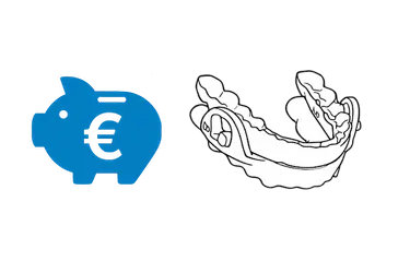 Precio de férula antirronquidos de avance mandibular en Madrid con icono dental y hucha azul