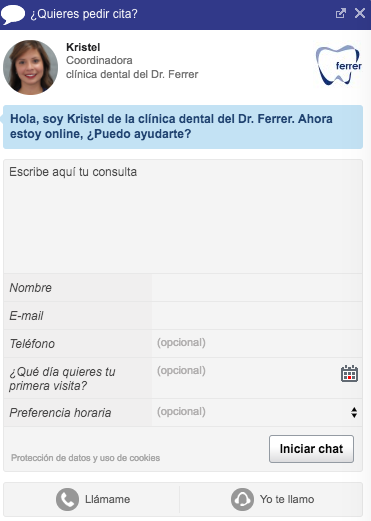 Pide cita online con el Chat clinica dental Dr. Ferrer
