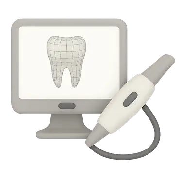 Escáner intraoral conectado a un monitor con modelo 3D