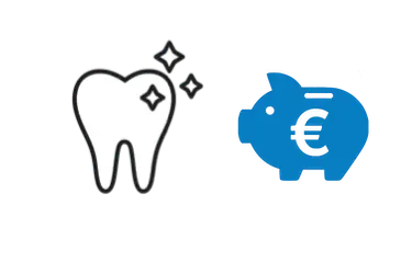 Icono de diente limpio y hucha con euro que simboliza el precio de la limpieza dental en Murcia