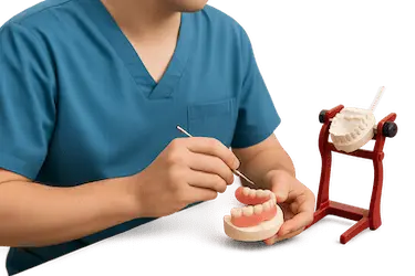 Técnico dental trabajando en una prótesis parcial removible sin ganchos con estética discreta