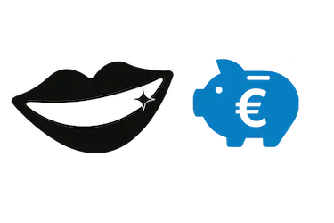 Iconos de sonrisa blanca y hucha con euro que representan el precio de estética dental en Murcia