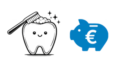 Icono de odontopediatría con diente infantil y símbolo de precio en clínica dental de Murcia