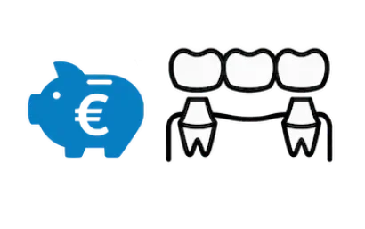 Precio de un puente dental de tres piezas sobre dientes naturales en Madrid con iconos de hucha