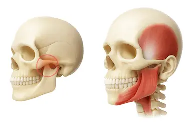 Ilustración 3D de la articulación temporomandibular inflamada por una mala mordida