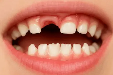 Pérdida de dientes de leche en niño que puede causar falta de espacio y apiñamiento dental