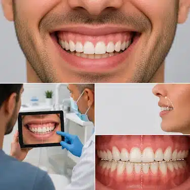 Montaje para evaluar sonrisa gingival: encía visible, labio y medición clínica